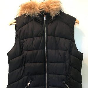 Dress Barn Quilted Puffer Vest w/ Faux Fur Hood
